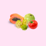 Fruits : Green amla, Papaya, Noni fruit, Lichen.