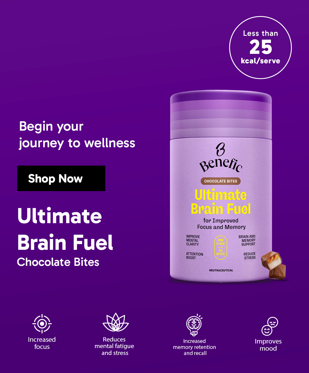 Loop Brain Fuel Brain Fuel Chocolate Bites | Focus Memory Supplements | Benefic